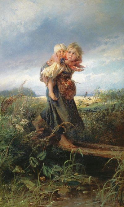 Niños corriendo de una tormenta de Konstantin Egorovich Makovsky